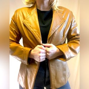 Caramel Leather Zip-Up Jacket